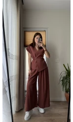 Bol Paça Pantolon Yelek Takım - Kiremit