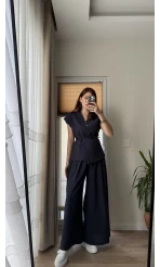 Bol Paça Pantolon Yelek Takım - Lacivert