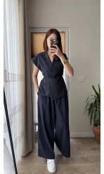 Bol Paça Pantolon Yelek Takım - Lacivert