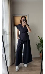 Bol Paça Pantolon Yelek Takım - Lacivert