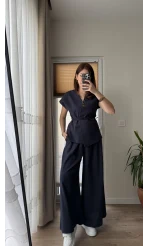 Bol Paça Pantolon Yelek Takım - Lacivert