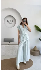 Bol Paça Pantolon Yelek Takım - Mavi