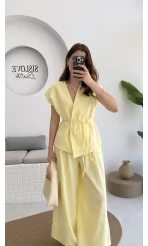 Bol Paça Pantolon Yelek Takım - Sarı
