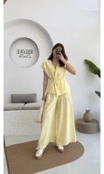Bol Paça Pantolon Yelek Takım - Sarı