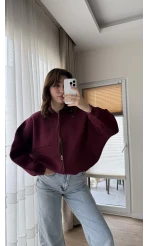 Bomber Şardonlu Hırka Bordo