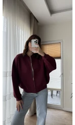 Bomber Şardonlu Hırka Bordo