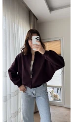 Bomber Şardonlu Hırka Mürdüm