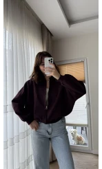 Bomber Şardonlu Hırka Mürdüm