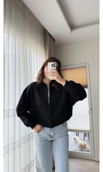 Bomber Şardonlu Hırka Siyah