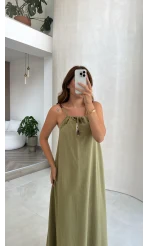 Boncuk Askılı Elbise - Çağla - Kod: 2239