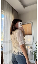 Boncuk Detay Triko Bluz