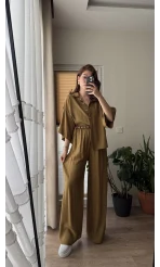 Boncuk Kemer Gömlek Pantolon Takım - Haki