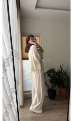 Boncuk Kemer Gömlek Pantolon Takım - Krem