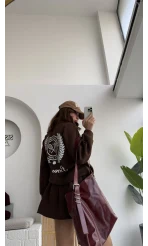 Bonneriee Pileli Mini Etek Sweat Takım - Kahverengi