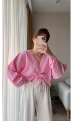 Boom Pembe Büzgülü Bluz