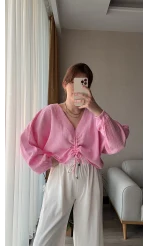 Boom Pembe Büzgülü Bluz