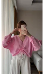 Boom Pembe Büzgülü Bluz
