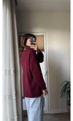 Bordo Gold Düğmeli Hırka