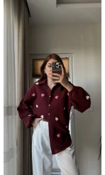 Bordo Kalpli Müslin Gömlek