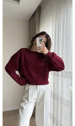 Bordo Kısa 3 İplik Şardonlu Sweat