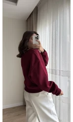 Bordo Kısa 3 İplik Şardonlu Sweat
