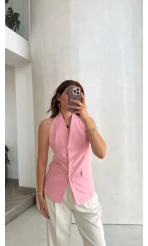 Boyundan Geçmeli Düğmeli Yelek - Pembe - Kod: 580407