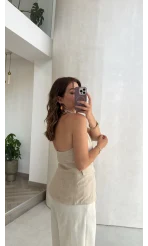 Boyundan Geçmeli Düğmeli Yelek - Taş - Kod: 580407