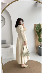 Brandy Kuşaklı Pens Detay Elbise - Ekru - Kod: 265011