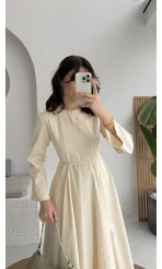 Brandy Kuşaklı Pens Detay Elbise - Ekru - Kod: 265011