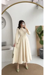 Brandy Kuşaklı Pens Detay Elbise - Ekru - Kod: 265011