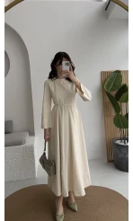Brandy Kuşaklı Pens Detay Elbise - Ekru - Kod: 265011