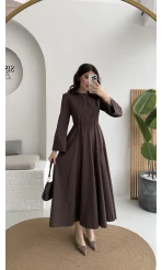 Brandy Kuşaklı Pens Detay Elbise - Kahverengi - Kod: 265011
