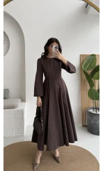 Brandy Kuşaklı Pens Detay Elbise - Kahverengi - Kod: 265011