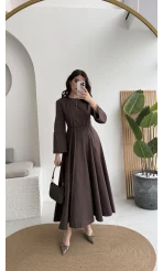 Brandy Kuşaklı Pens Detay Elbise - Kahverengi - Kod: 265011