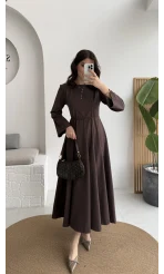 Brandy Kuşaklı Pens Detay Elbise - Kahverengi - Kod: 265011