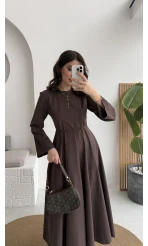 Brandy Kuşaklı Pens Detay Elbise - Kahverengi - Kod: 265011