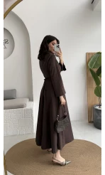 Brandy Kuşaklı Pens Detay Elbise - Kahverengi - Kod: 265011