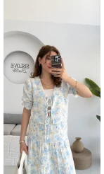 Bratislava Serisi Çiçekli Bluz - Mavi - 1029