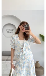 Bratislava Serisi Çiçekli Bluz - Mavi - 1029