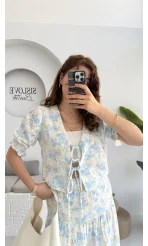 Bratislava Serisi Çiçekli Bluz - Mavi - 1029