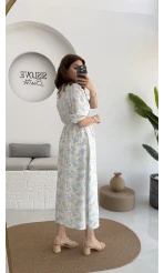 Bratislava Serisi Çiçekli Elbise - Mavi - 3057