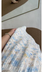 Bratislava Serisi Çiçekli Elbise - Mavi - 3057