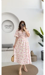 Bratislava Serisi Çiçekli Elbise - Pembe - 3057