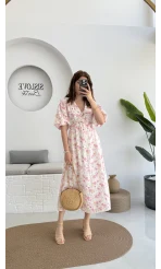 Bratislava Serisi Çiçekli Elbise - Pembe - 3057