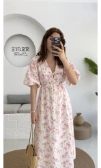 Bratislava Serisi Çiçekli Elbise - Pembe - 3057