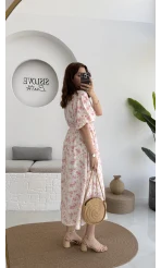 Bratislava Serisi Çiçekli Elbise - Pembe - 3057