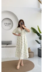 Bratislava Serisi Çiçekli Elbise - Yeşil - 3057