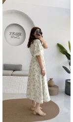 Bratislava Serisi Çiçekli Elbise - Yeşil - 3057