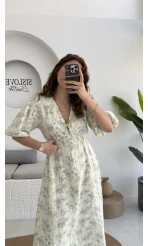 Bratislava Serisi Çiçekli Elbise - Yeşil - 3057