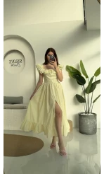 Bridgerton Lime Sarı Elbise